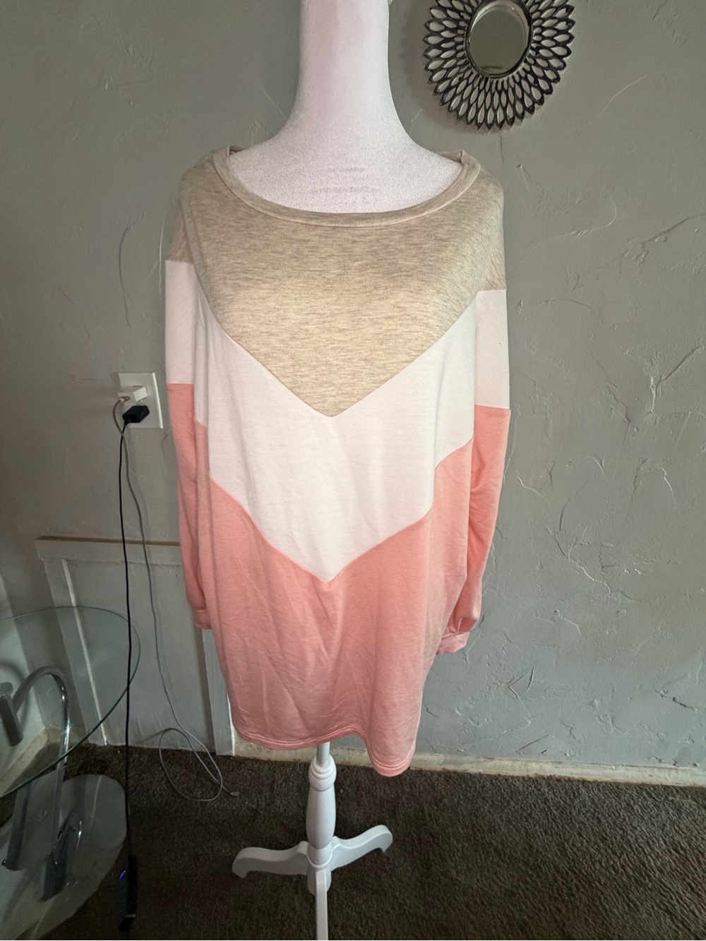 BiBi Neutral Chevron Knit Top - Pink, White & Beige